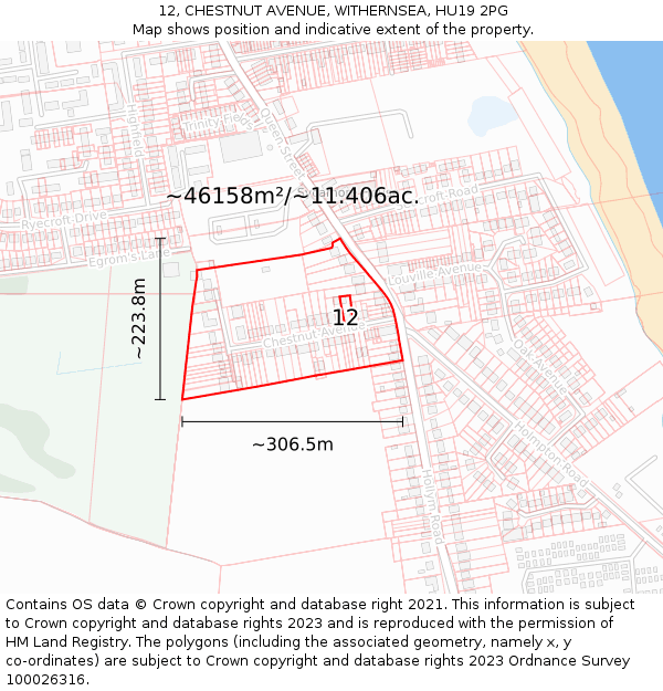 12, CHESTNUT AVENUE, WITHERNSEA, HU19 2PG: Plot and title map