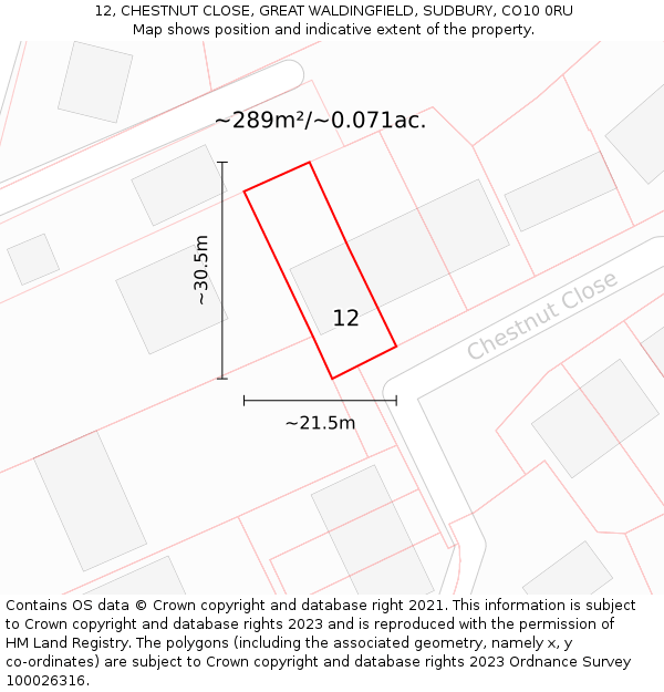 12, CHESTNUT CLOSE, GREAT WALDINGFIELD, SUDBURY, CO10 0RU: Plot and title map