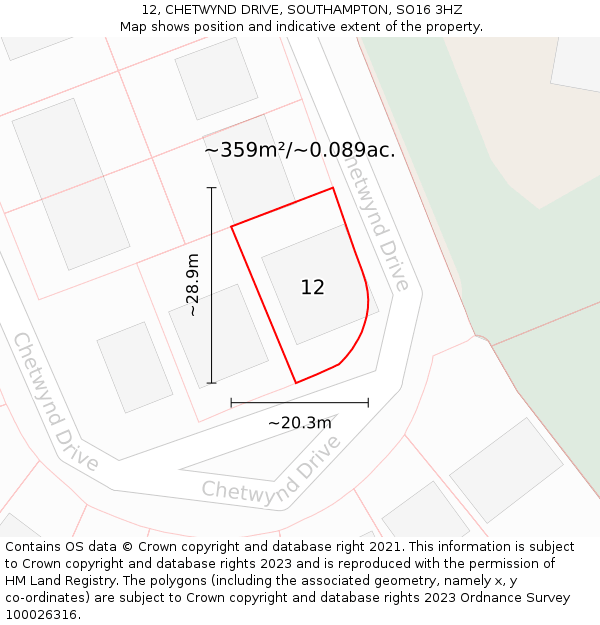 12, CHETWYND DRIVE, SOUTHAMPTON, SO16 3HZ: Plot and title map