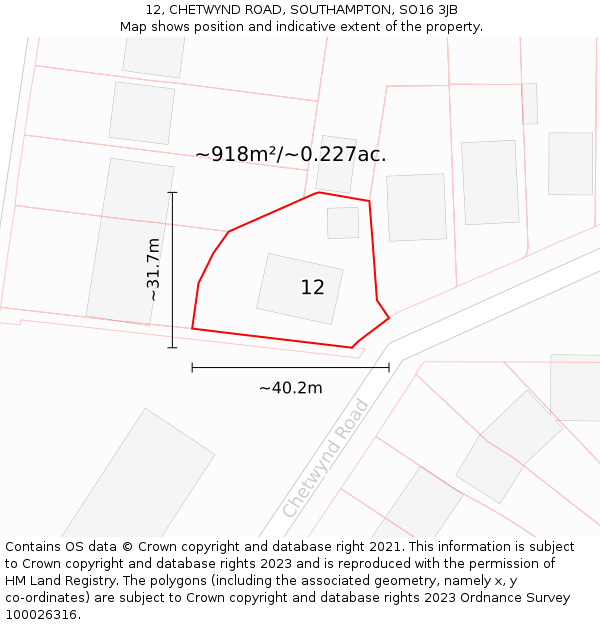 12, CHETWYND ROAD, SOUTHAMPTON, SO16 3JB: Plot and title map