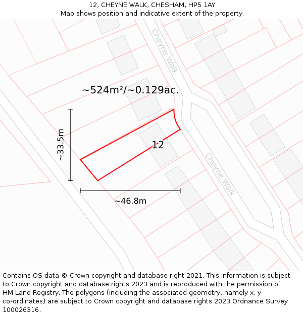 12, CHEYNE WALK, CHESHAM, HP5 1AY: Plot and title map