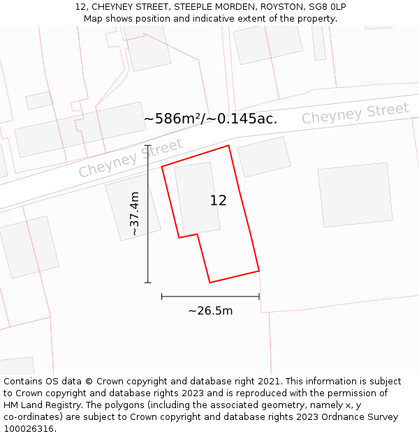 12, CHEYNEY STREET, STEEPLE MORDEN, ROYSTON, SG8 0LP: Plot and title map