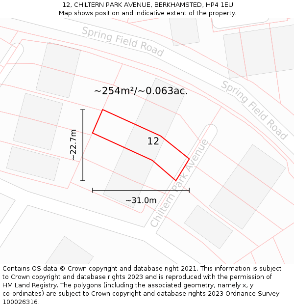 12, CHILTERN PARK AVENUE, BERKHAMSTED, HP4 1EU: Plot and title map