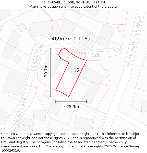 12, CHILWELL CLOSE, SOLIHULL, B91 3YL: Plot and title map