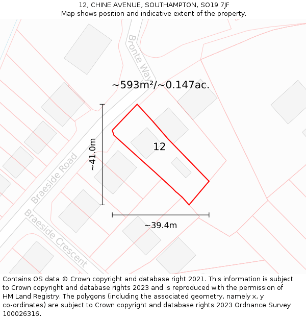 12, CHINE AVENUE, SOUTHAMPTON, SO19 7JF: Plot and title map