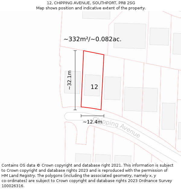 12, CHIPPING AVENUE, SOUTHPORT, PR8 2SG: Plot and title map