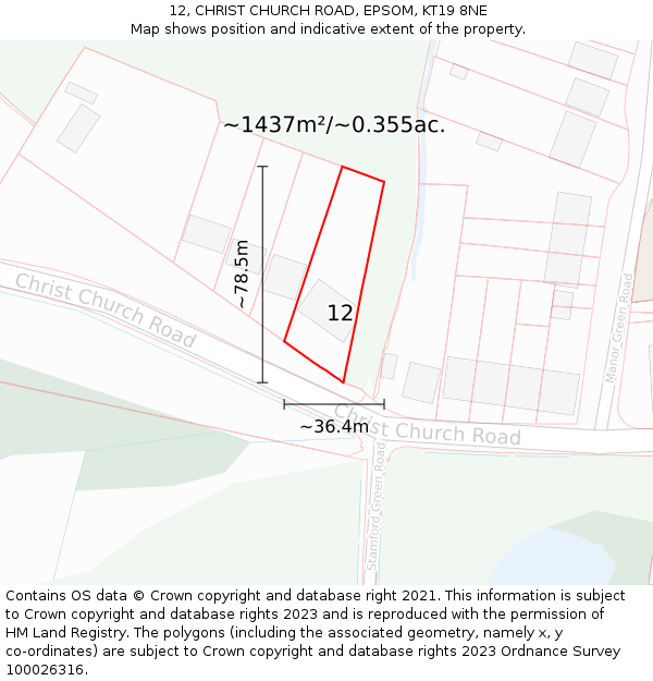 12, CHRIST CHURCH ROAD, EPSOM, KT19 8NE: Plot and title map