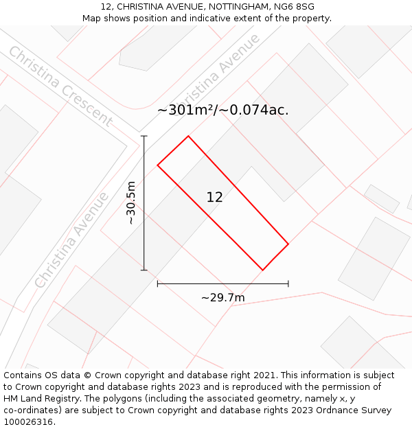 12, CHRISTINA AVENUE, NOTTINGHAM, NG6 8SG: Plot and title map