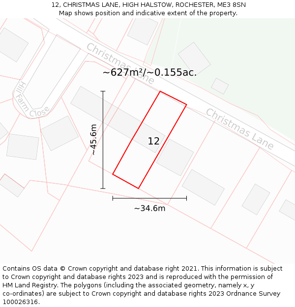 12, CHRISTMAS LANE, HIGH HALSTOW, ROCHESTER, ME3 8SN: Plot and title map