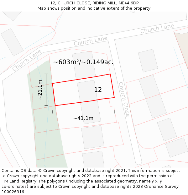 12, CHURCH CLOSE, RIDING MILL, NE44 6DP: Plot and title map