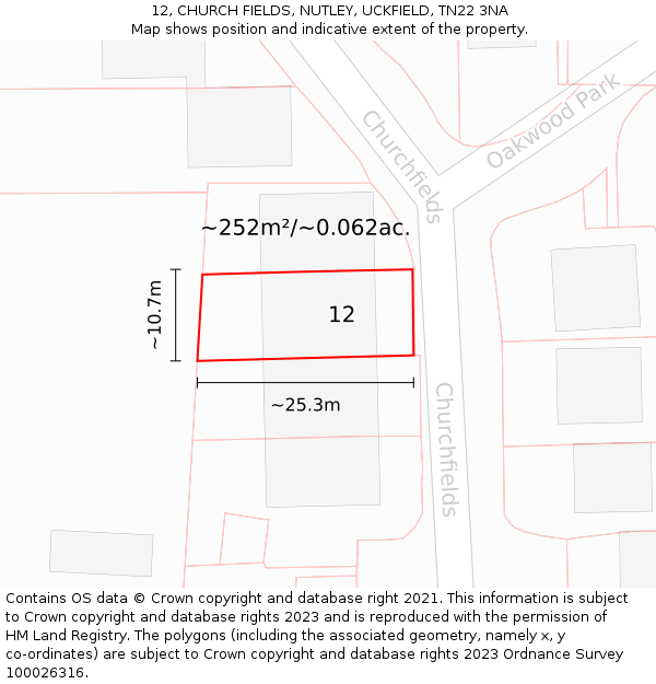 12, CHURCH FIELDS, NUTLEY, UCKFIELD, TN22 3NA: Plot and title map