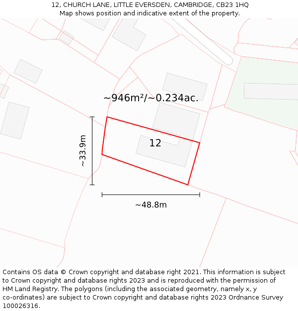 12, CHURCH LANE, LITTLE EVERSDEN, CAMBRIDGE, CB23 1HQ: Plot and title map