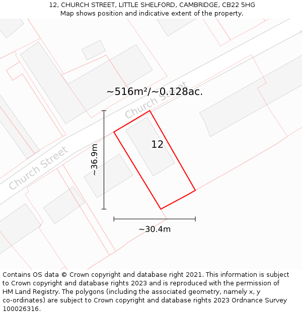 12, CHURCH STREET, LITTLE SHELFORD, CAMBRIDGE, CB22 5HG: Plot and title map