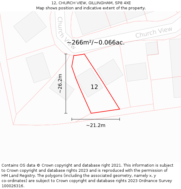 12, CHURCH VIEW, GILLINGHAM, SP8 4XE: Plot and title map