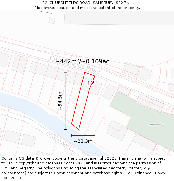 12, CHURCHFIELDS ROAD, SALISBURY, SP2 7NH: Plot and title map