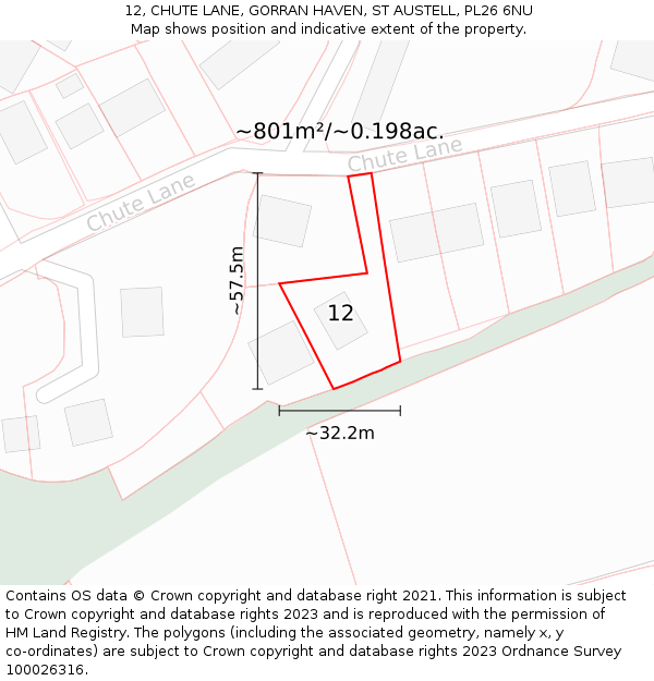 12, CHUTE LANE, GORRAN HAVEN, ST AUSTELL, PL26 6NU: Plot and title map