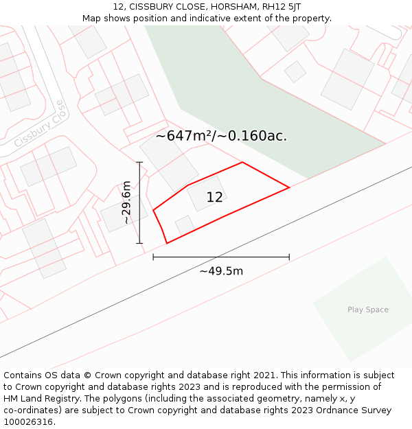 12, CISSBURY CLOSE, HORSHAM, RH12 5JT: Plot and title map