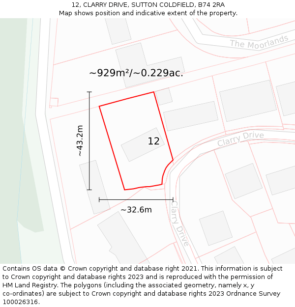 12, CLARRY DRIVE, SUTTON COLDFIELD, B74 2RA: Plot and title map