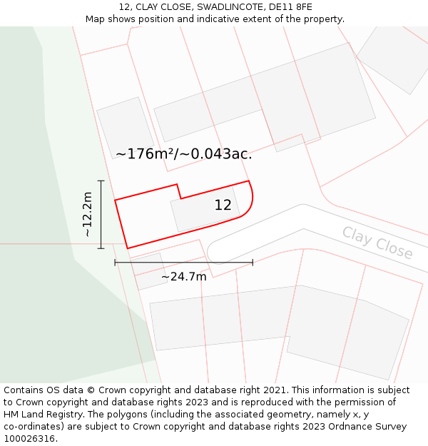 12, CLAY CLOSE, SWADLINCOTE, DE11 8FE: Plot and title map