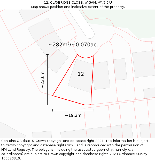 12, CLAYBRIDGE CLOSE, WIGAN, WN5 0JU: Plot and title map