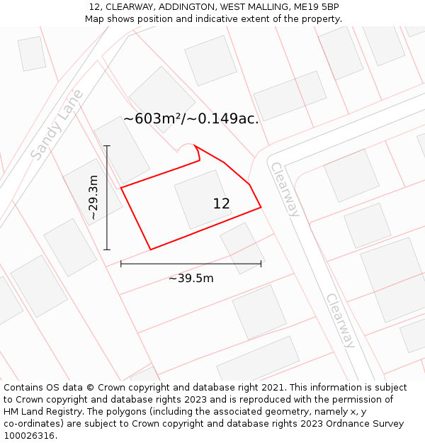 12, CLEARWAY, ADDINGTON, WEST MALLING, ME19 5BP: Plot and title map