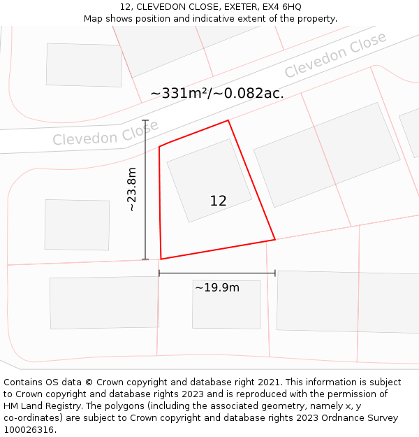 12, CLEVEDON CLOSE, EXETER, EX4 6HQ: Plot and title map