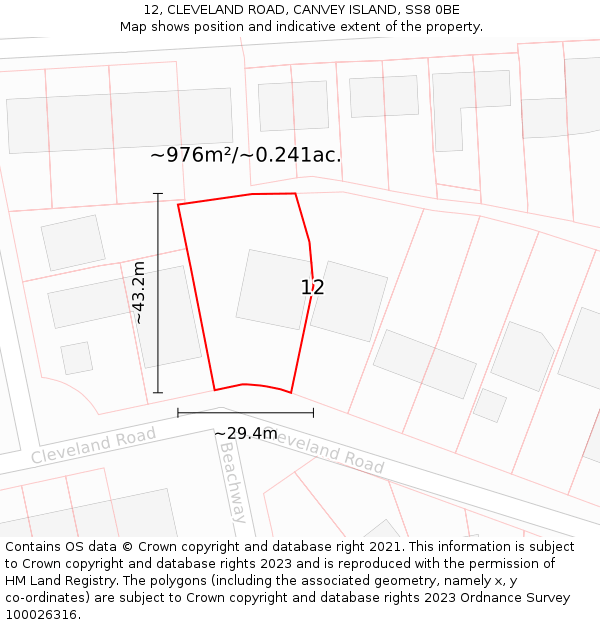 12, CLEVELAND ROAD, CANVEY ISLAND, SS8 0BE: Plot and title map