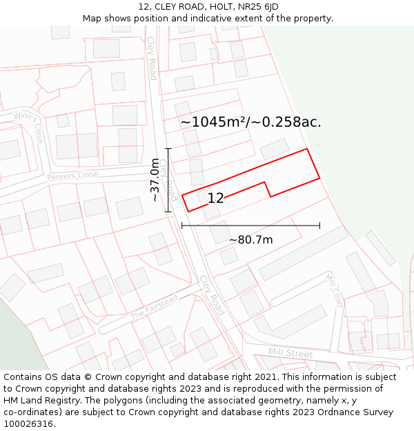 12, CLEY ROAD, HOLT, NR25 6JD: Plot and title map