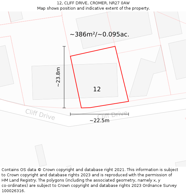 12, CLIFF DRIVE, CROMER, NR27 0AW: Plot and title map