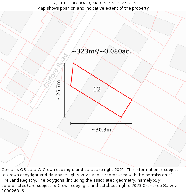 12, CLIFFORD ROAD, SKEGNESS, PE25 2DS: Plot and title map