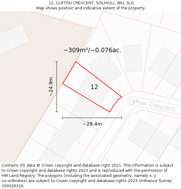 12, CLIFTON CRESCENT, SOLIHULL, B91 3LG: Plot and title map