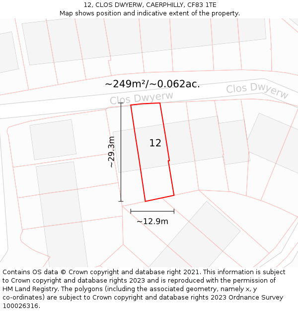 12, CLOS DWYERW, CAERPHILLY, CF83 1TE: Plot and title map