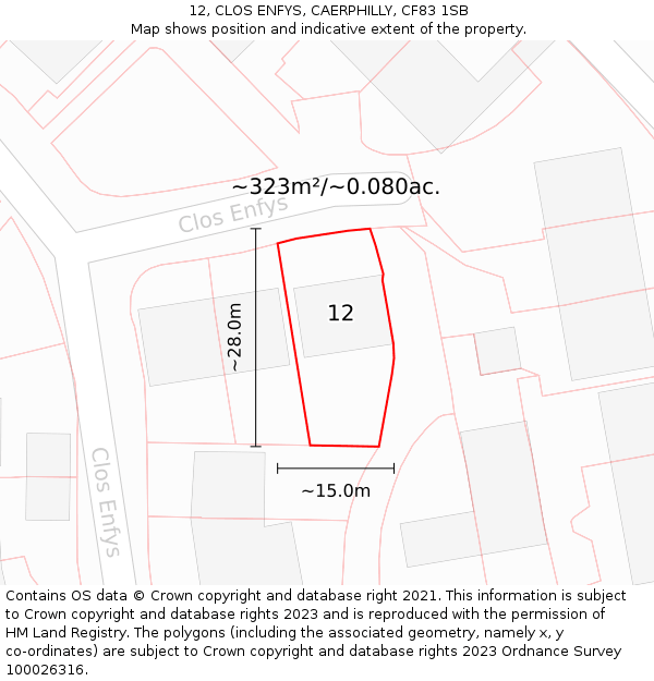 12, CLOS ENFYS, CAERPHILLY, CF83 1SB: Plot and title map