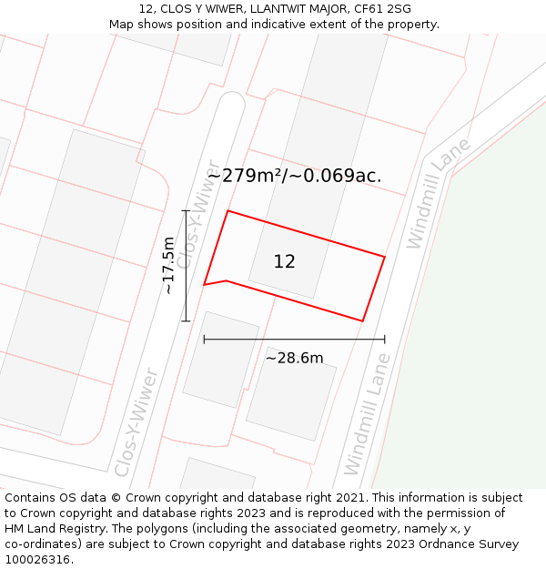 12, CLOS Y WIWER, LLANTWIT MAJOR, CF61 2SG: Plot and title map