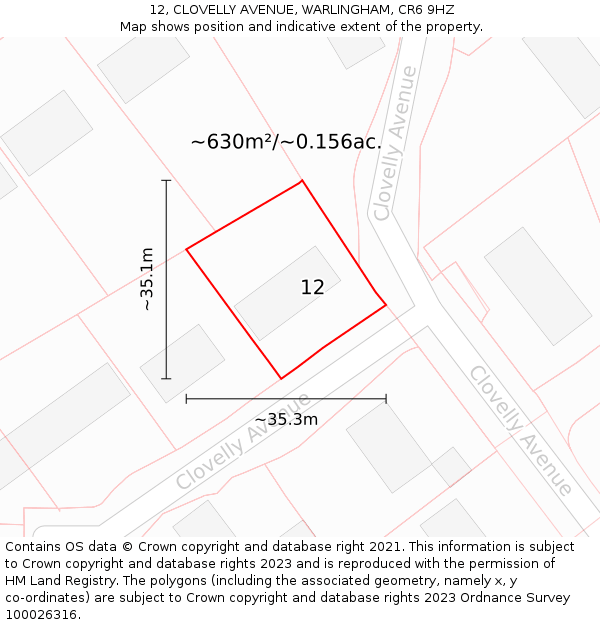 12, CLOVELLY AVENUE, WARLINGHAM, CR6 9HZ: Plot and title map