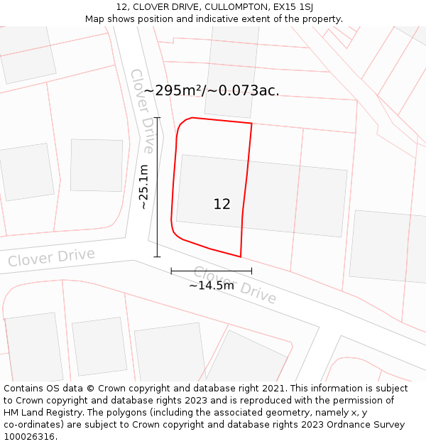 12, CLOVER DRIVE, CULLOMPTON, EX15 1SJ: Plot and title map