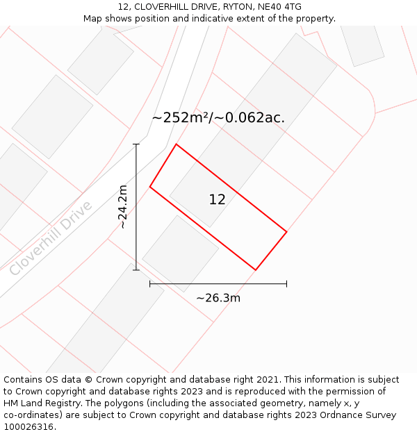 12, CLOVERHILL DRIVE, RYTON, NE40 4TG: Plot and title map