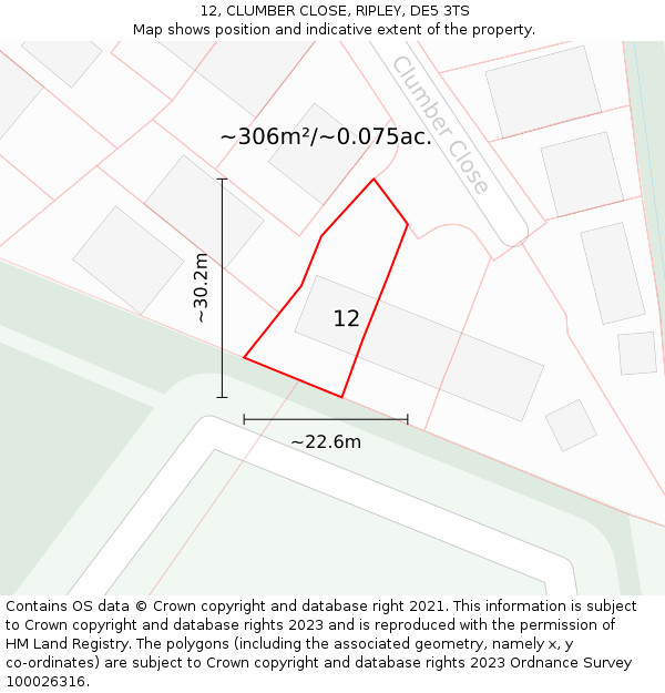 12, CLUMBER CLOSE, RIPLEY, DE5 3TS: Plot and title map