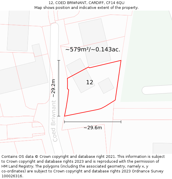 12, COED BRIWNANT, CARDIFF, CF14 6QU: Plot and title map