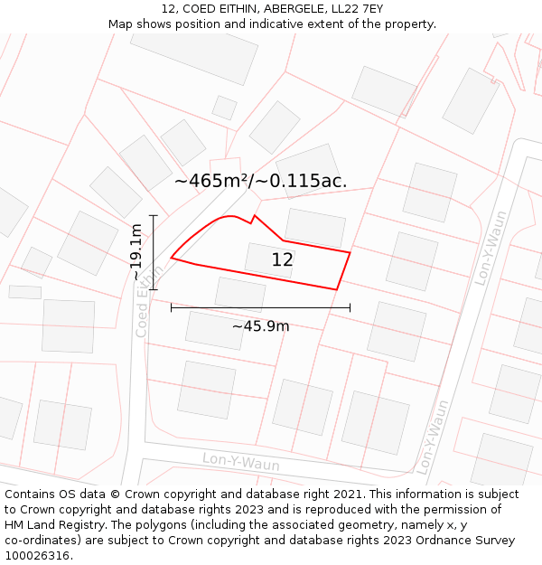 12, COED EITHIN, ABERGELE, LL22 7EY: Plot and title map