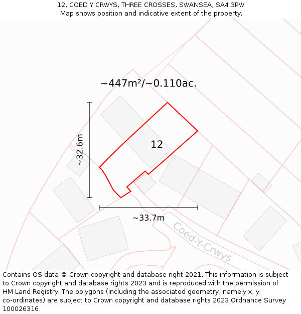 12, COED Y CRWYS, THREE CROSSES, SWANSEA, SA4 3PW: Plot and title map