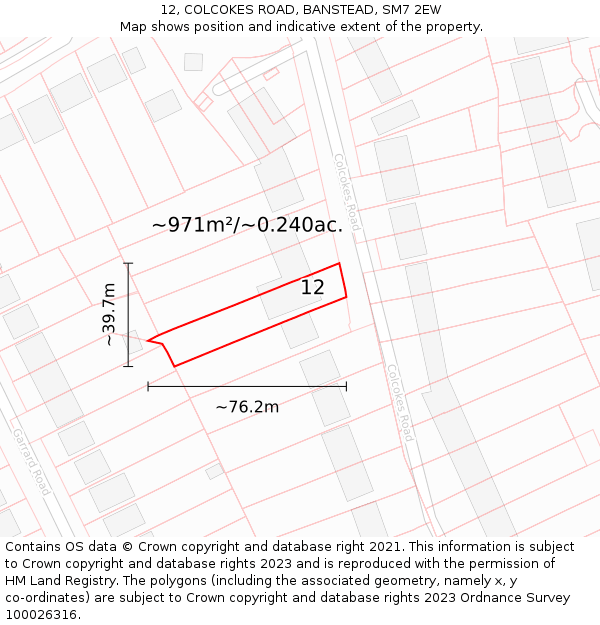 12, COLCOKES ROAD, BANSTEAD, SM7 2EW: Plot and title map