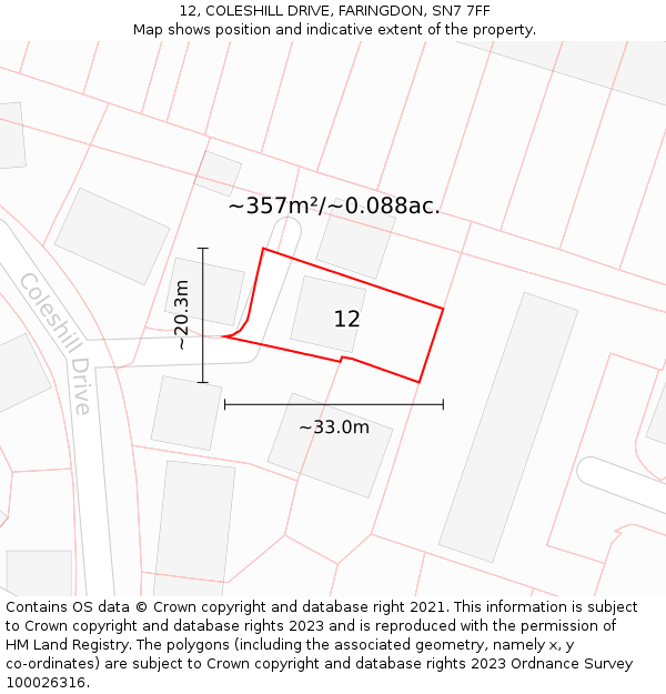 12, COLESHILL DRIVE, FARINGDON, SN7 7FF: Plot and title map