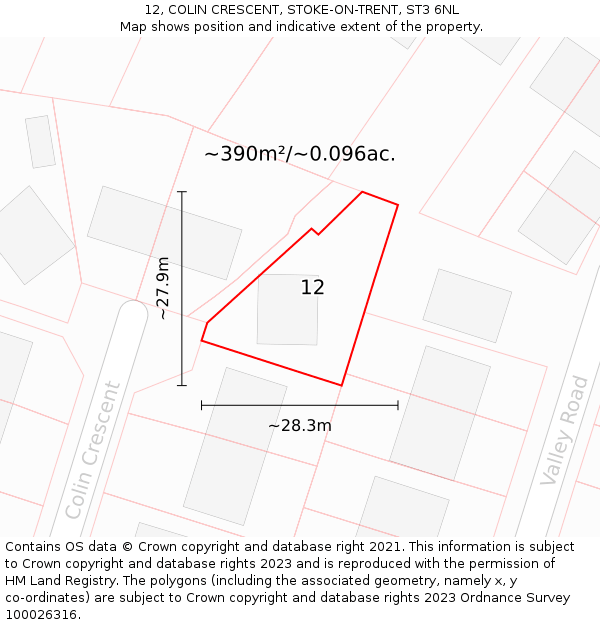 12, COLIN CRESCENT, STOKE-ON-TRENT, ST3 6NL: Plot and title map