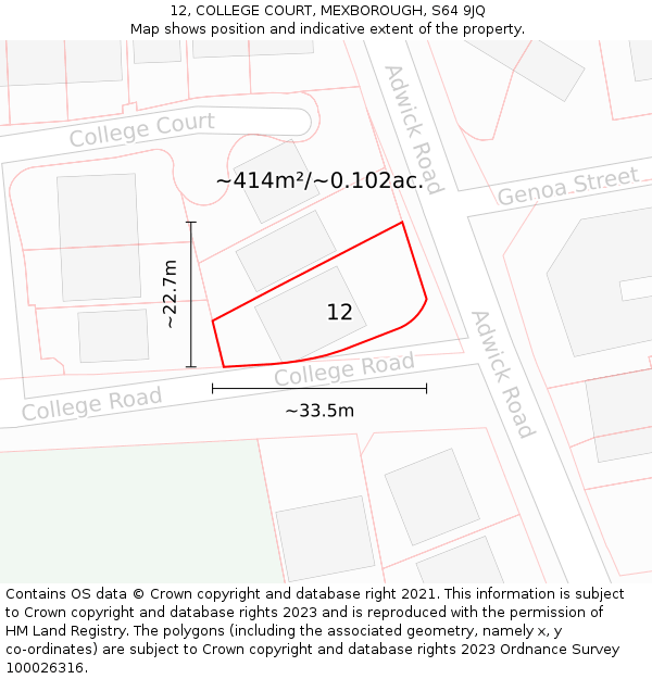 12, COLLEGE COURT, MEXBOROUGH, S64 9JQ: Plot and title map