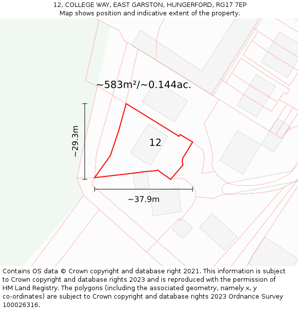 12, COLLEGE WAY, EAST GARSTON, HUNGERFORD, RG17 7EP: Plot and title map