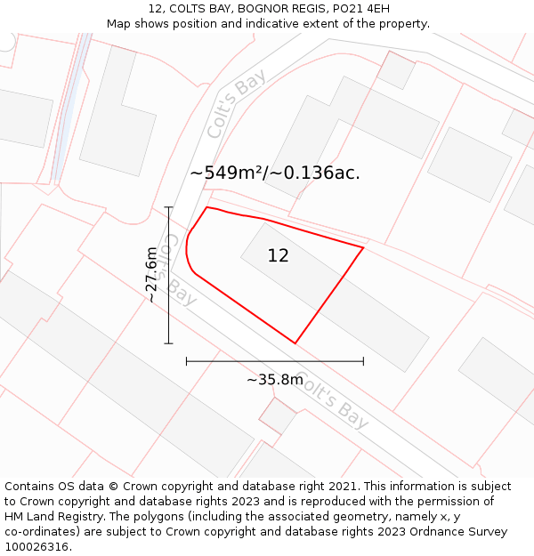 12, COLTS BAY, BOGNOR REGIS, PO21 4EH: Plot and title map