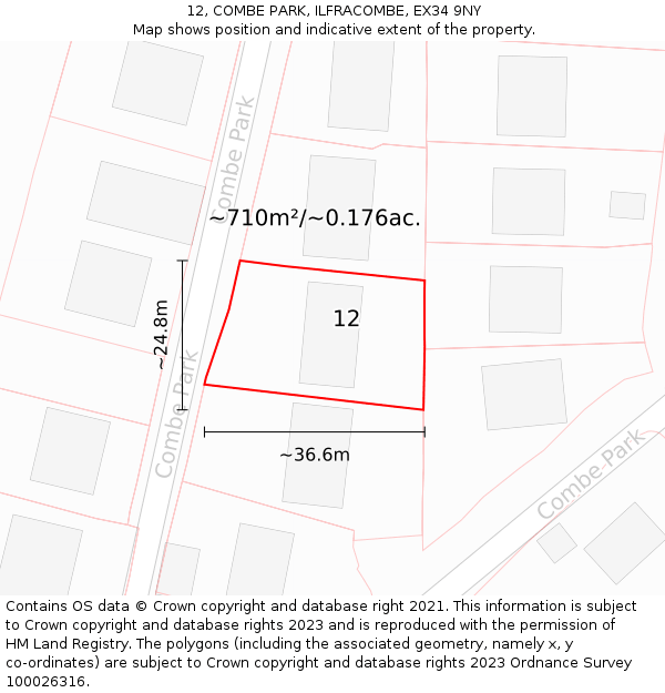 12, COMBE PARK, ILFRACOMBE, EX34 9NY: Plot and title map