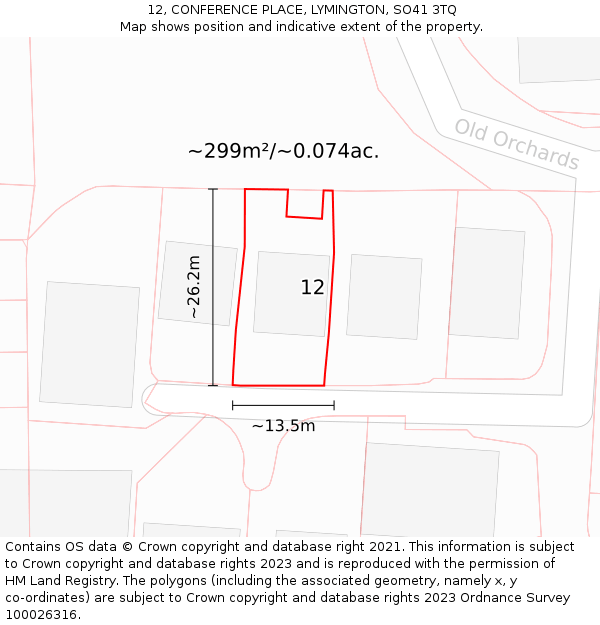 12, CONFERENCE PLACE, LYMINGTON, SO41 3TQ: Plot and title map