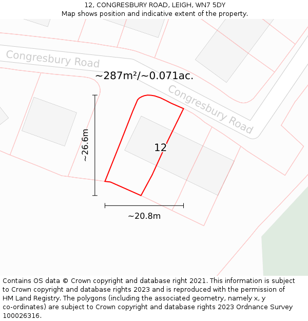 12, CONGRESBURY ROAD, LEIGH, WN7 5DY: Plot and title map